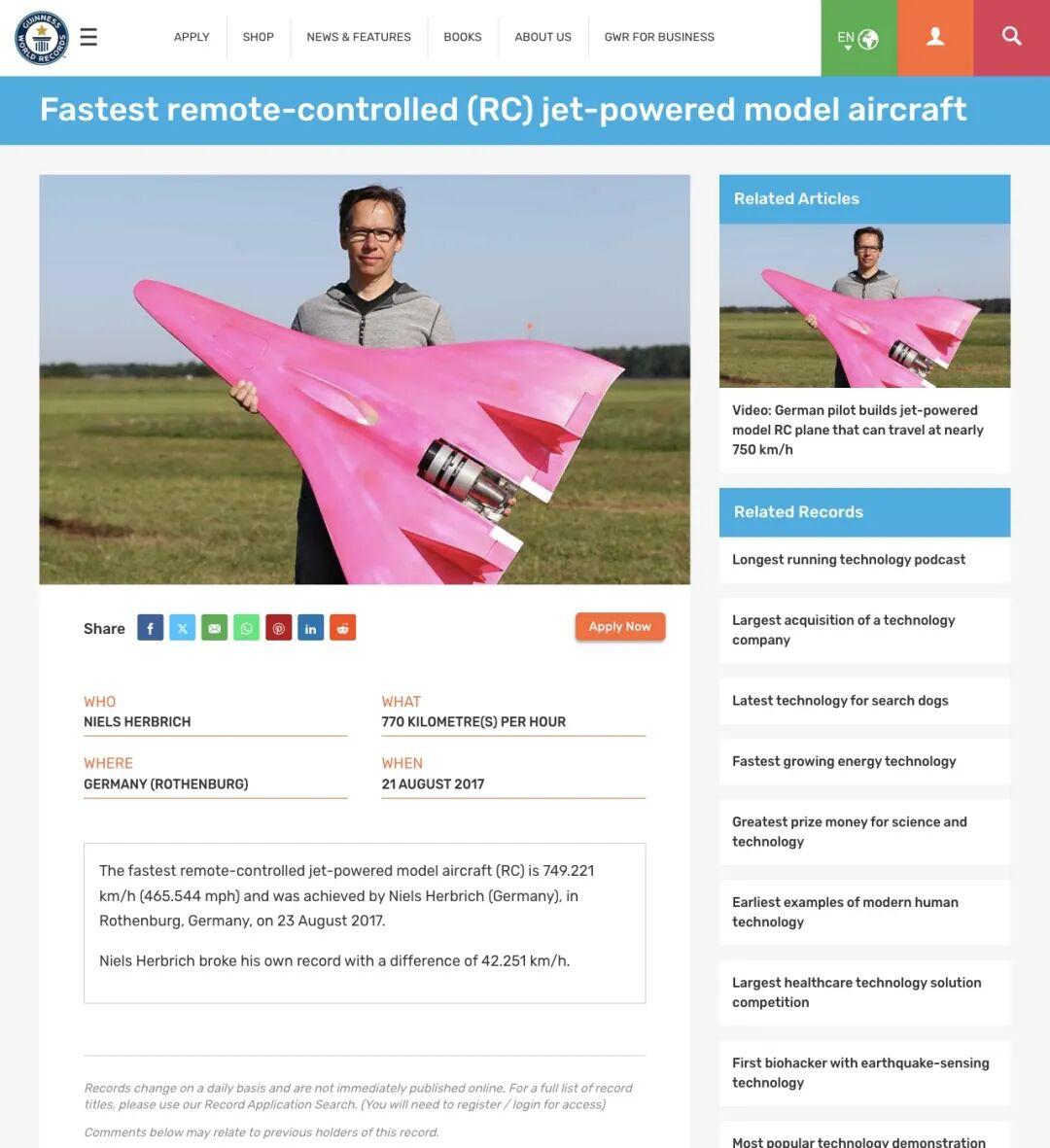 吉尼斯世界纪录官方页面:Niels Herbrich的Inferno,465.544mph