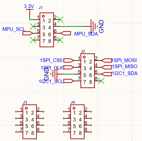 Schematic excerpt of the MPU, SPI and I2C expansion headers
