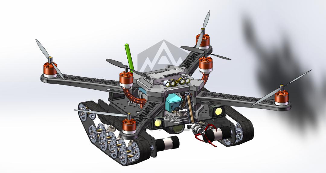 The platform shown with both ground driving and aerial flight capability
