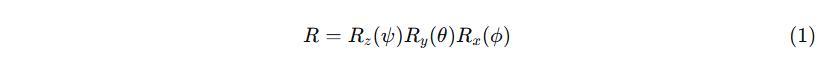 Rotation matrix expressed as the product of Z, Y and X axis rotations
