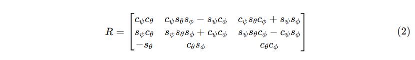 Expanded direction cosine matrix for the Z-Y-X intrinsic rotation order