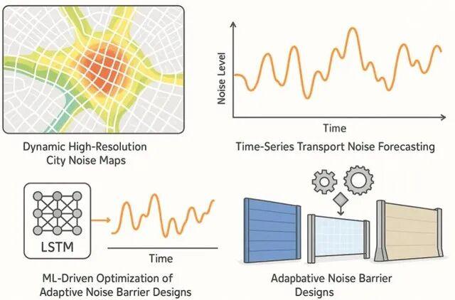 Four machine-learning directions in acoustic prediction: dynamic high-resolution city noise maps, time-series forecasting, adaptive noise barriers and LSTM-based optimisation