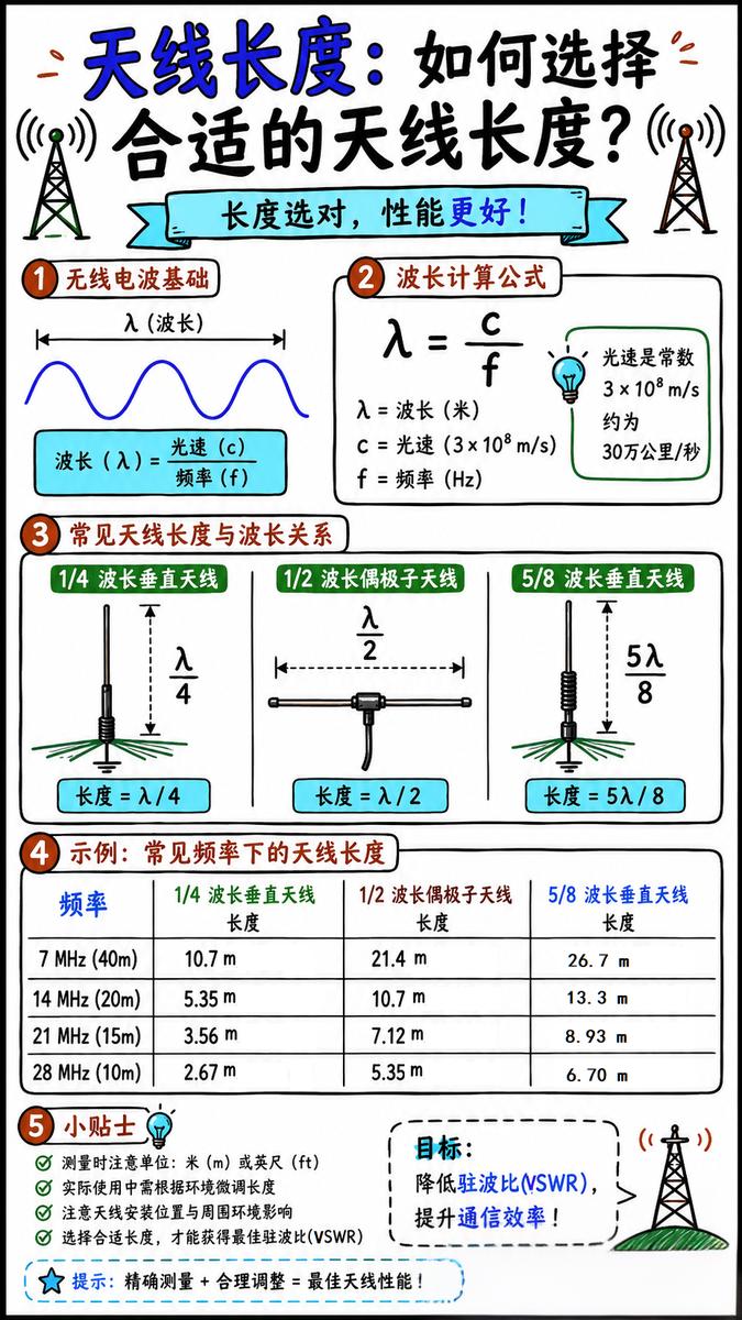 Quarter-wave, half-wave, and five-eighths-wave vertical antenna length proportions
