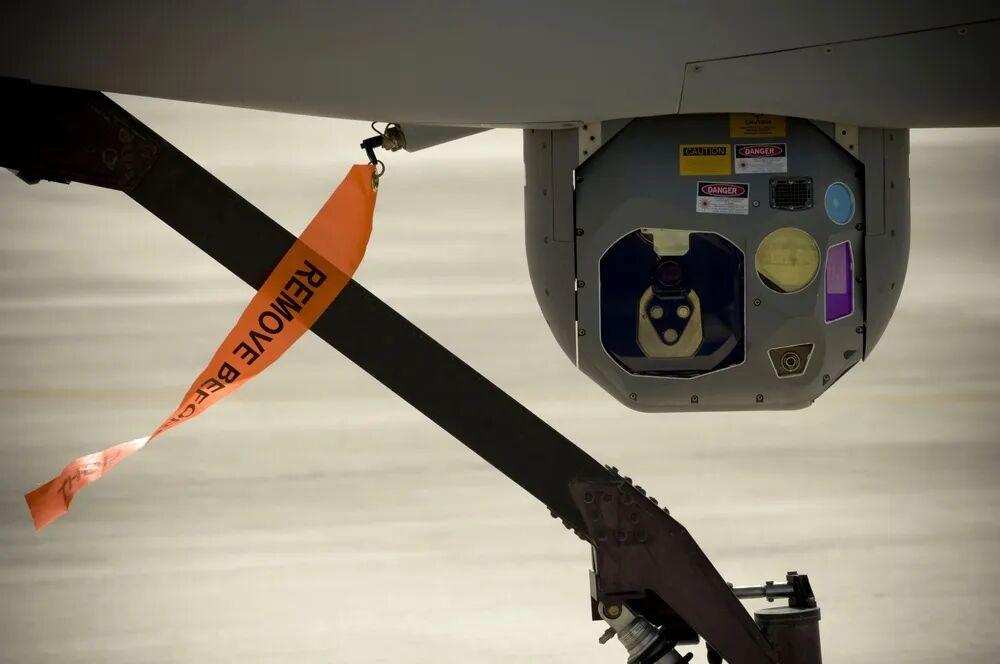 MQ-1 Predator multi-sensor EO/IR targeting turret for drone swarm sensor fusion payloads