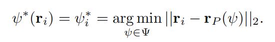 Equation defining the nearest path parameter as the minimiser of the distance between the aircraft position and the reference path