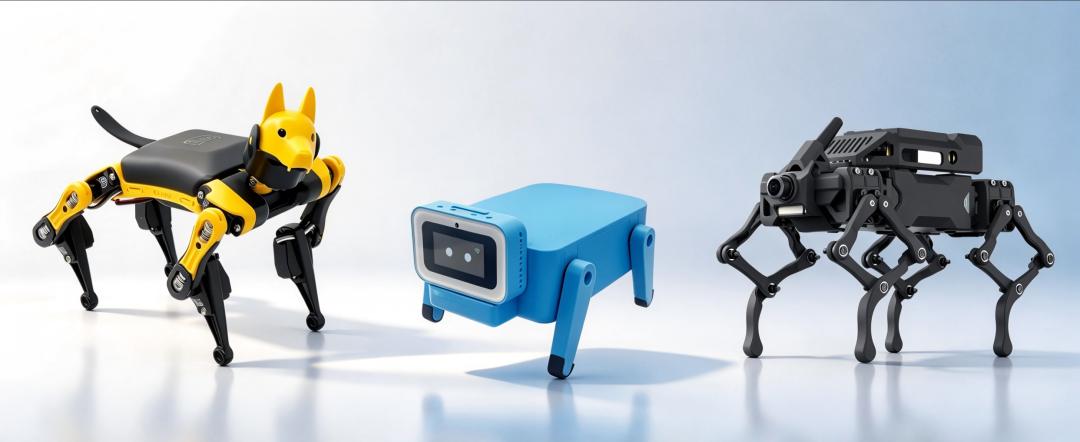 Cover image of three open-source ESP32 quadruped robot dog projects
